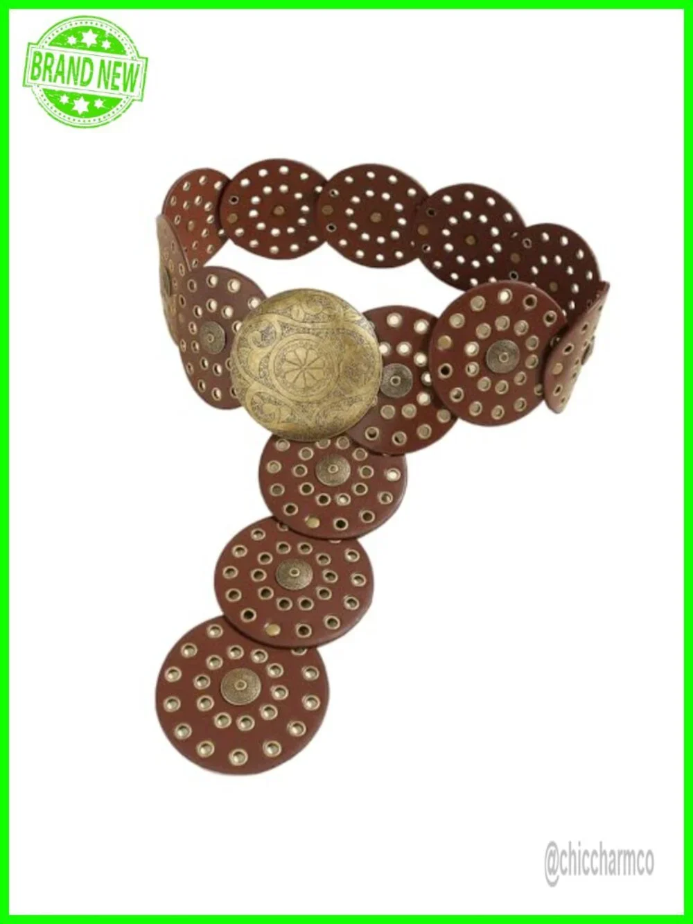 PU Leather Western Disc Belt Chunky Concho Punk Boho for Dresses Jeans